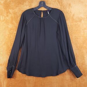 HALE BOB Womens Top Small Black Keyhole Neck Banded Cuff Sleeve Blouse